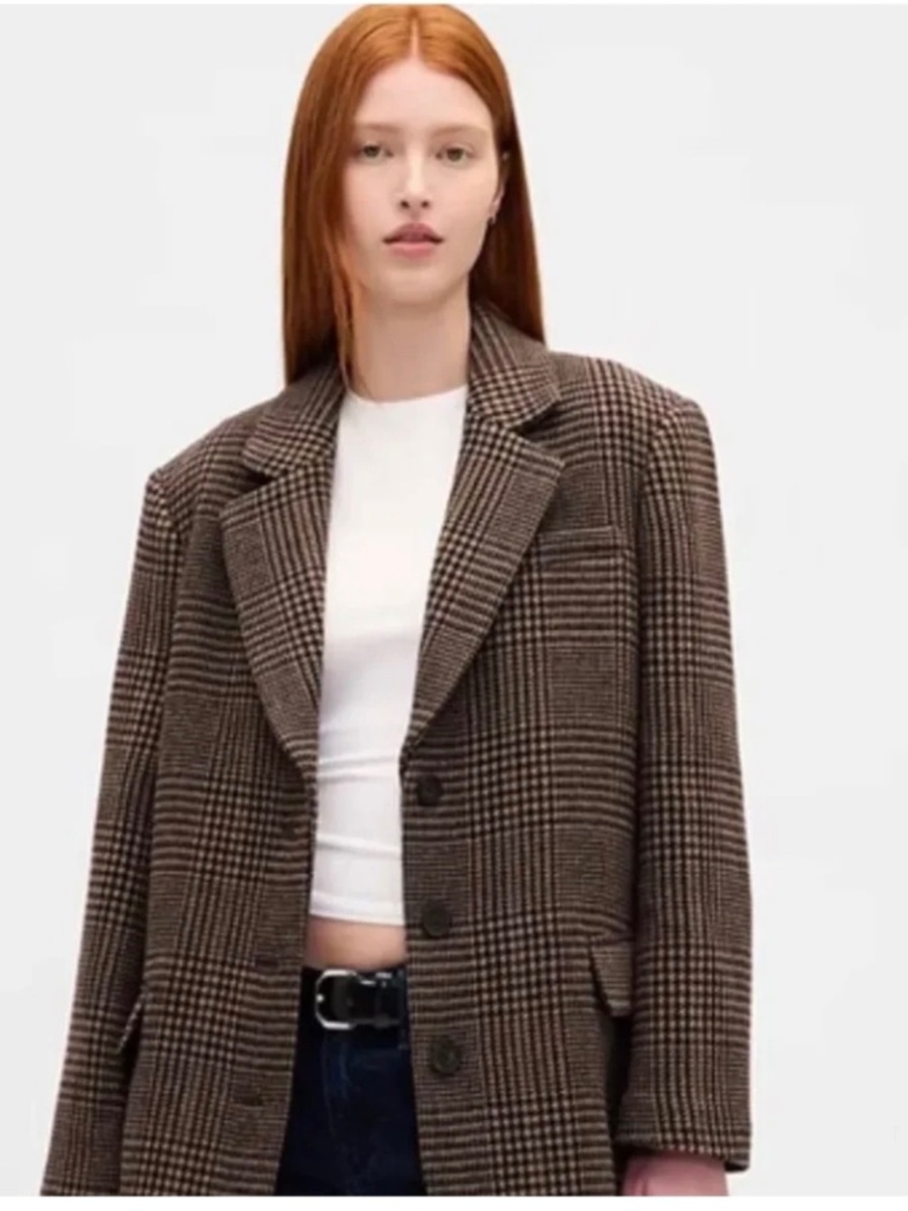 GAP Womens Brown Houndstooth Oversized Blazer Jacket - Large